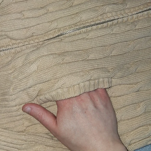 Chaps 100% Cotton Beige Cable Knit Zip Up Hoodie - Picture 6 of 9